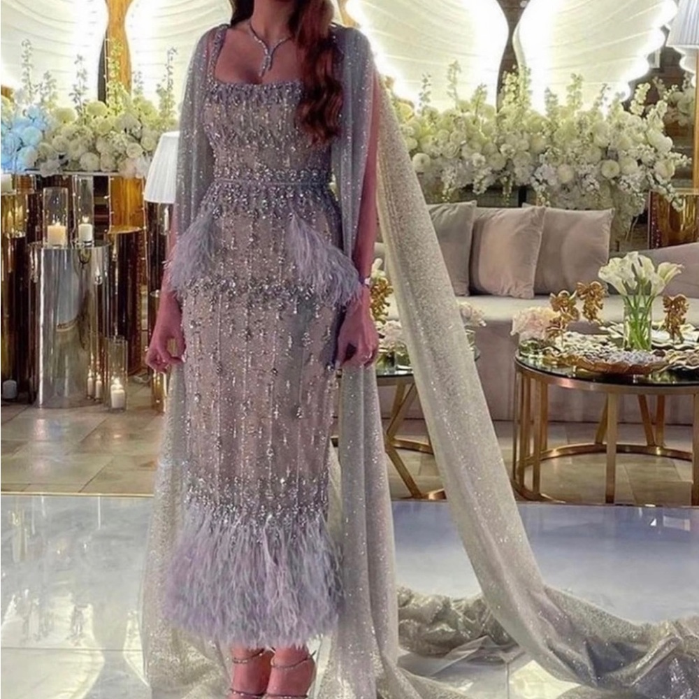 Rhinestone evening beaded gown dress